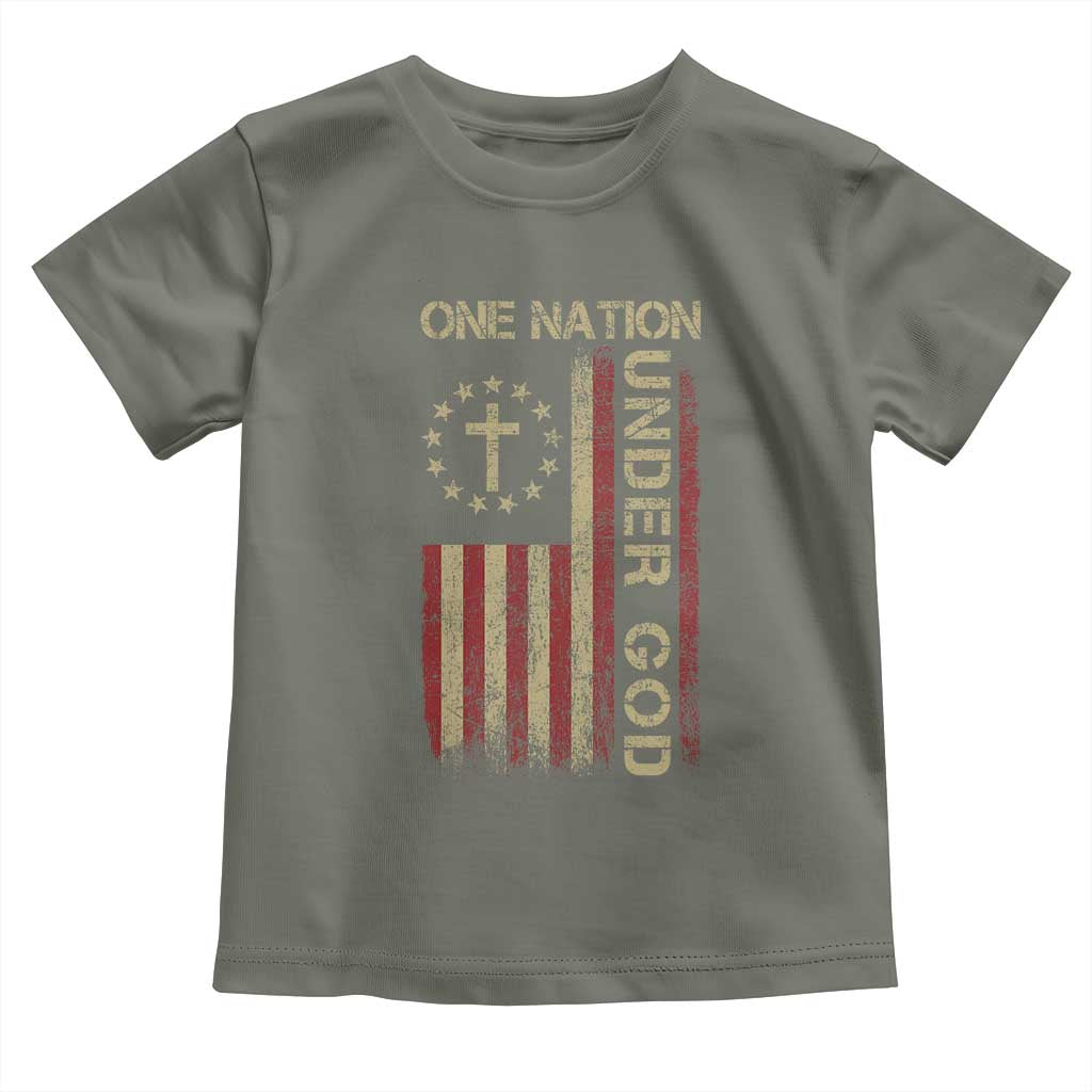 One Nation Under God Toddler T Shirt American Flag 4th Of July Patriotic Christian TS10 Military Green Print Your Wear