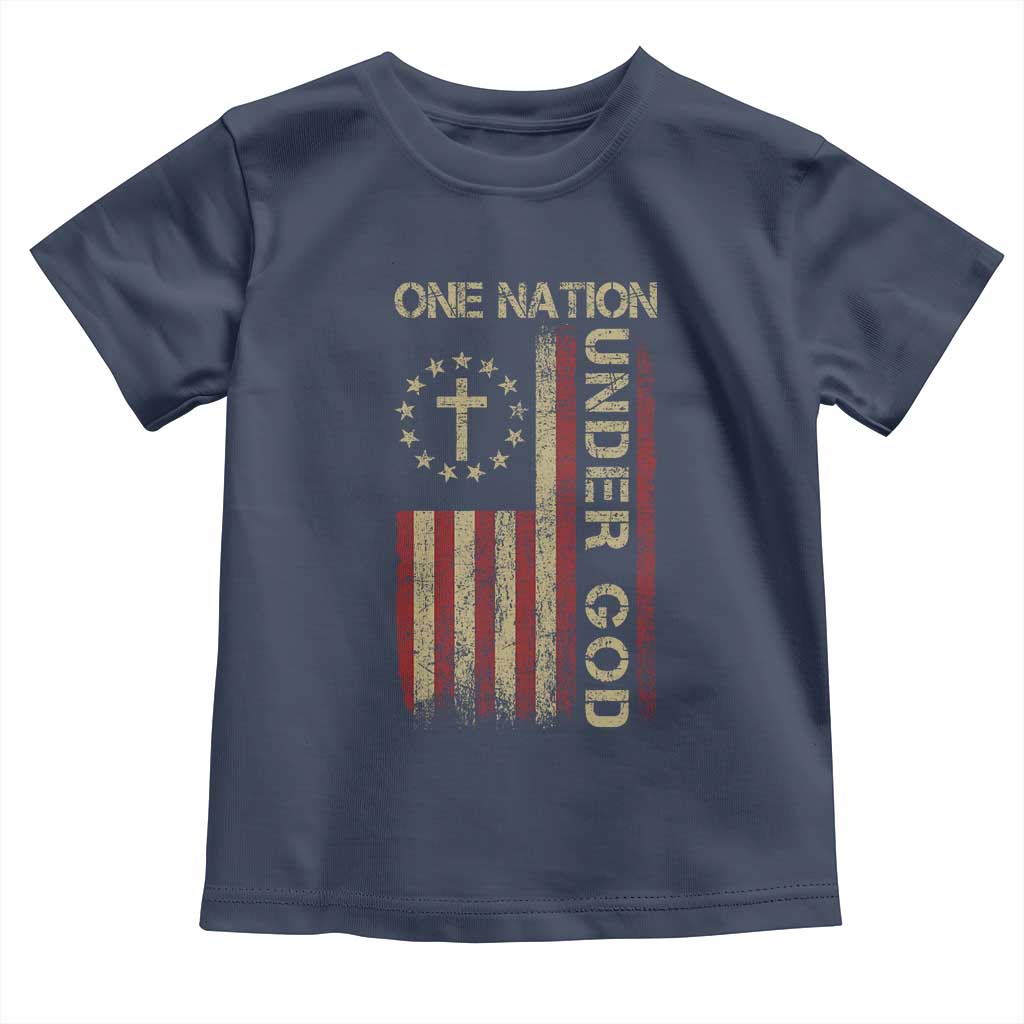 One Nation Under God Toddler T Shirt American Flag 4th Of July Patriotic Christian TS10 Navy Print Your Wear