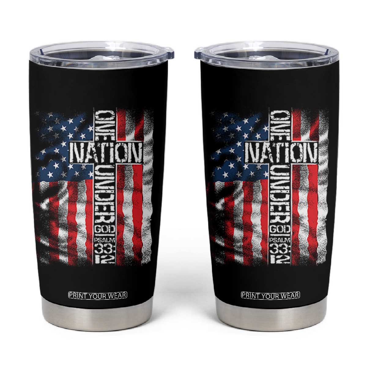One Nation Under God Tumbler Cup 4th Of July Patriotic Christian Vintage Cross American Flag TS11 Black Print Your Wear