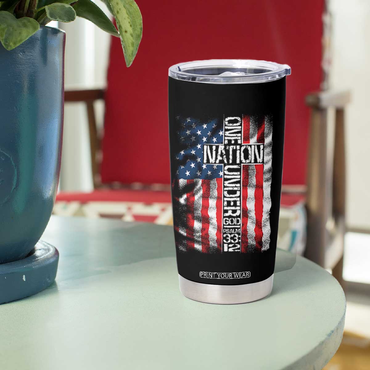 One Nation Under God Tumbler Cup 4th Of July Patriotic Christian Vintage Cross American Flag TS11 Print Your Wear