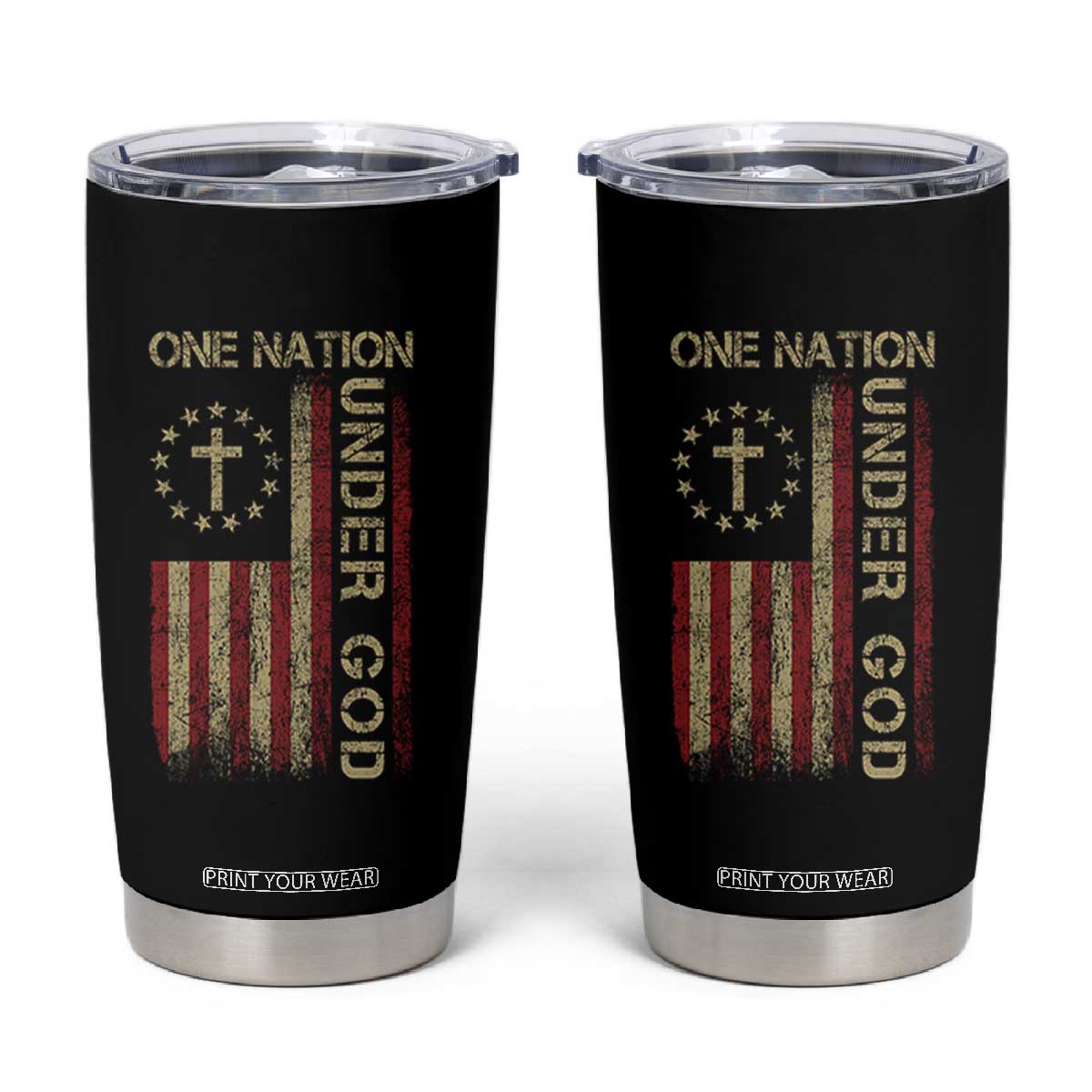 One Nation Under God Tumbler Cup American Flag 4th Of July Patriotic Christian TS10 Black Print Your Wear