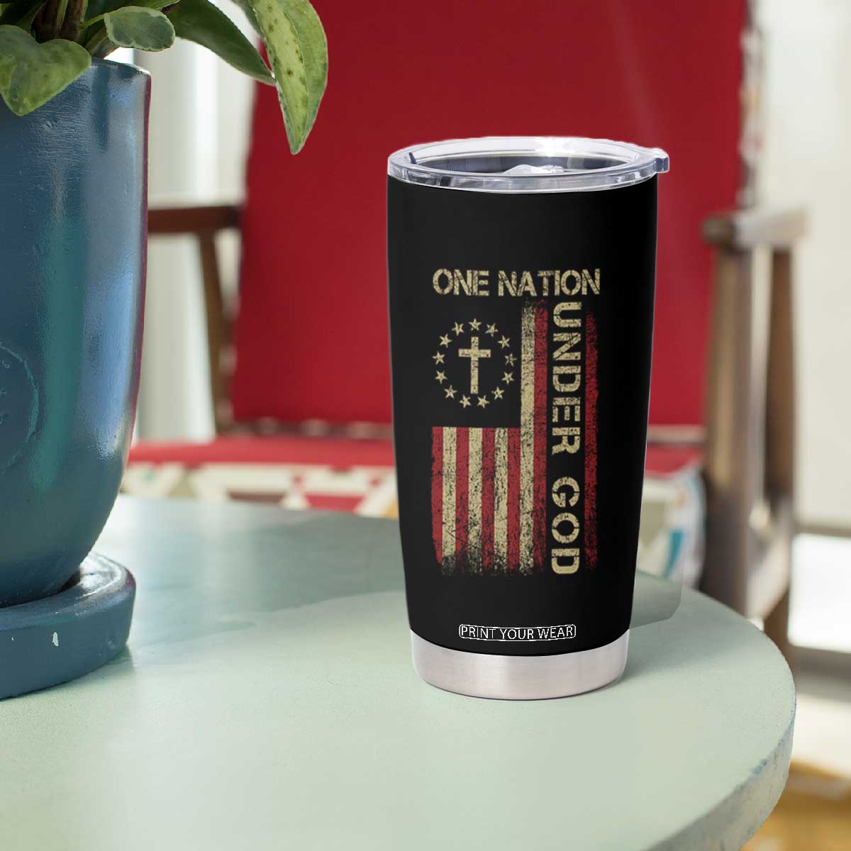One Nation Under God Tumbler Cup American Flag 4th Of July Patriotic Christian TS10 Print Your Wear