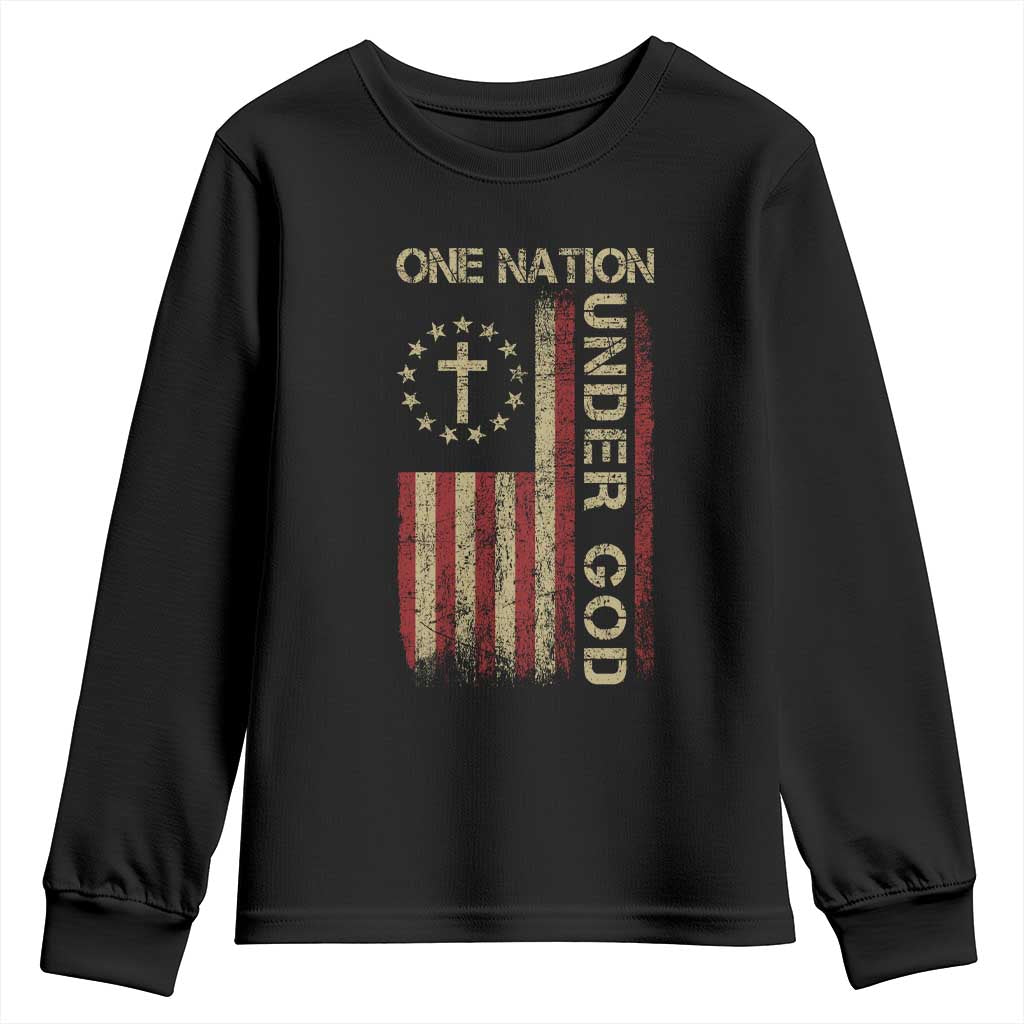 One Nation Under God Youth Sweatshirt American Flag 4th Of July Patriotic Christian TS10 Black Print Your Wear