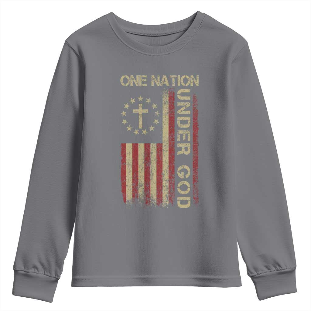 One Nation Under God Youth Sweatshirt American Flag 4th Of July Patriotic Christian TS10 Charcoal Print Your Wear