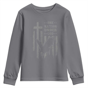 One Nation Under God Youth Sweatshirt American Flag Bald Eagle 4th Of July Patriotic Christian TS10 Charcoal Print Your Wear