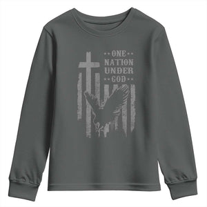 One Nation Under God Youth Sweatshirt American Flag Bald Eagle 4th Of July Patriotic Christian TS10 Dark Heather Print Your Wear