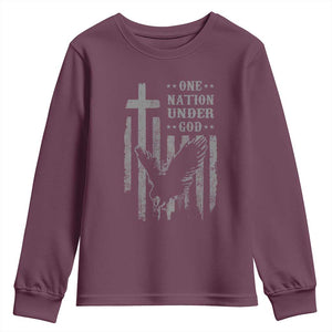 One Nation Under God Youth Sweatshirt American Flag Bald Eagle 4th Of July Patriotic Christian TS10 Maroon Print Your Wear