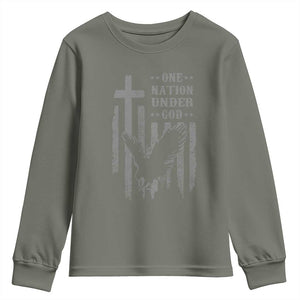 One Nation Under God Youth Sweatshirt American Flag Bald Eagle 4th Of July Patriotic Christian TS10 Military Green Print Your Wear