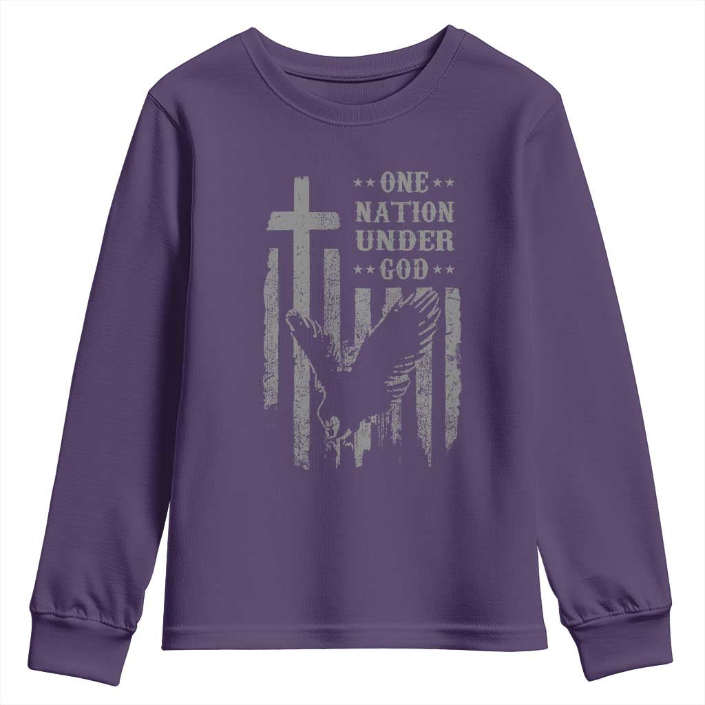 One Nation Under God Youth Sweatshirt American Flag Bald Eagle 4th Of July Patriotic Christian TS10 Purple Print Your Wear