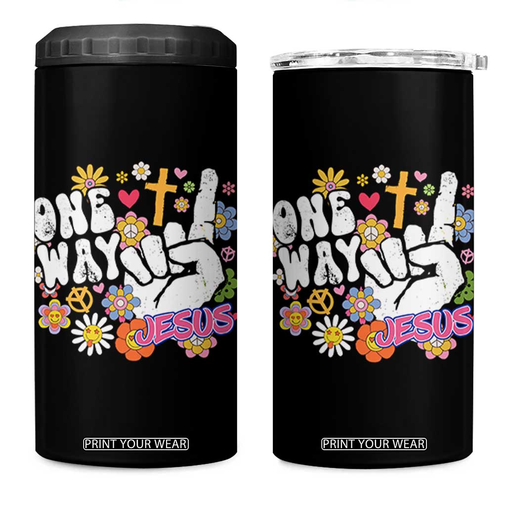 One Way Jesus 4 in 1 Can Cooler Tumbler Christian Relgion Retro Hippie TS02 One Size: 16 oz Black Print Your Wear
