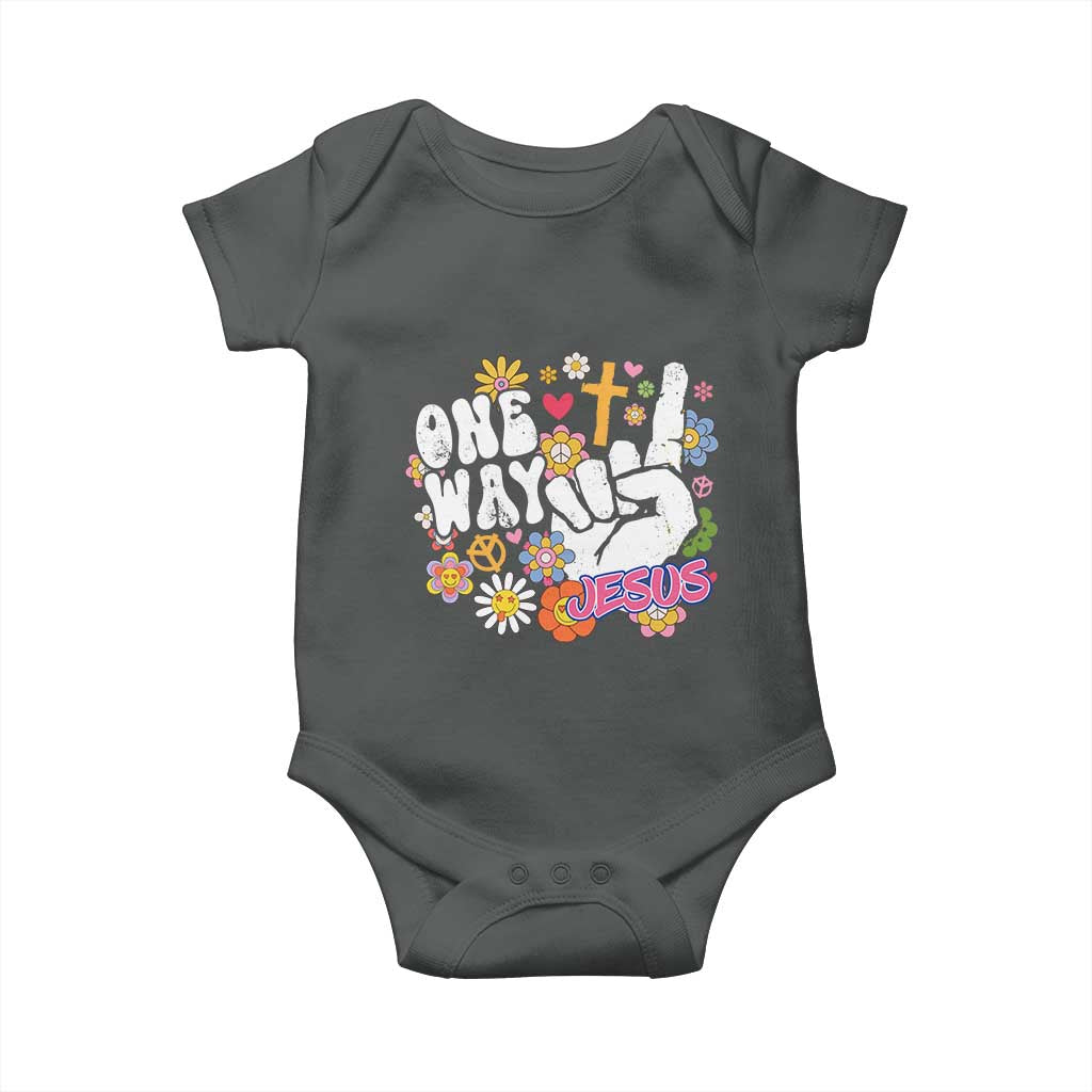 One Way Jesus Baby Onesie Christian Relgion Retro Hippie TS02 Dark Heather Print Your Wear