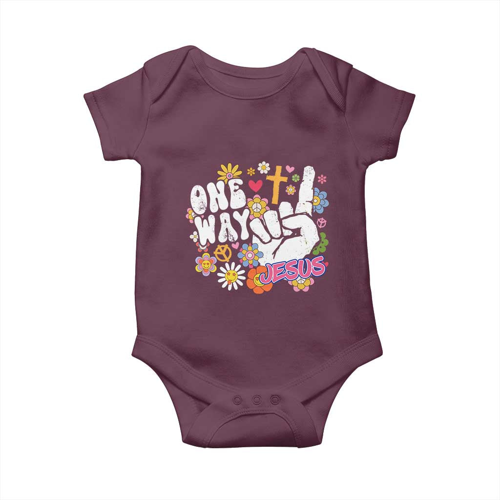 One Way Jesus Baby Onesie Christian Relgion Retro Hippie TS02 Maroon Print Your Wear