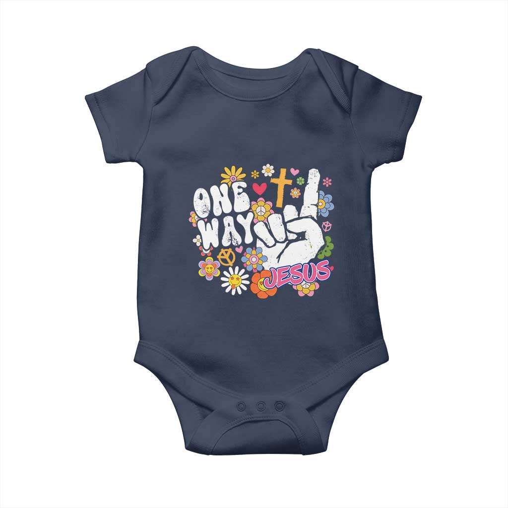 One Way Jesus Baby Onesie Christian Relgion Retro Hippie TS02 Navy Print Your Wear