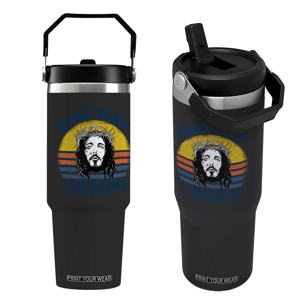 One Way Jesus Flip Straw Tumbler Christian Relgion Retro Vintage TS02 One Size: 30 oz Black Print Your Wear