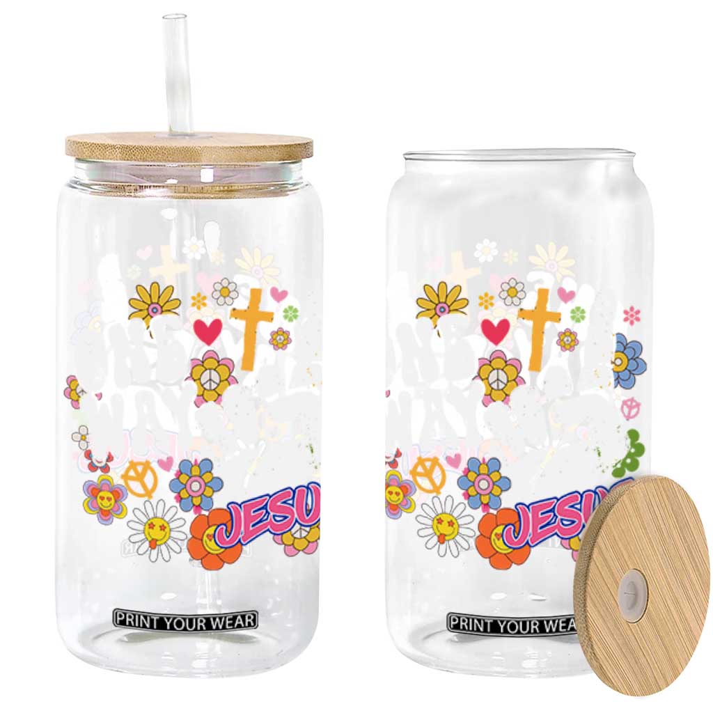 One Way Jesus Glass Can Christian Relgion Retro Hippie TS02 Black Print Your Wear