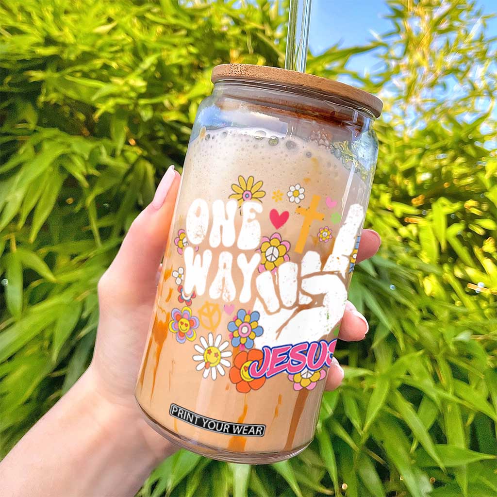 One Way Jesus Glass Can Christian Relgion Retro Hippie TS02 Print Your Wear