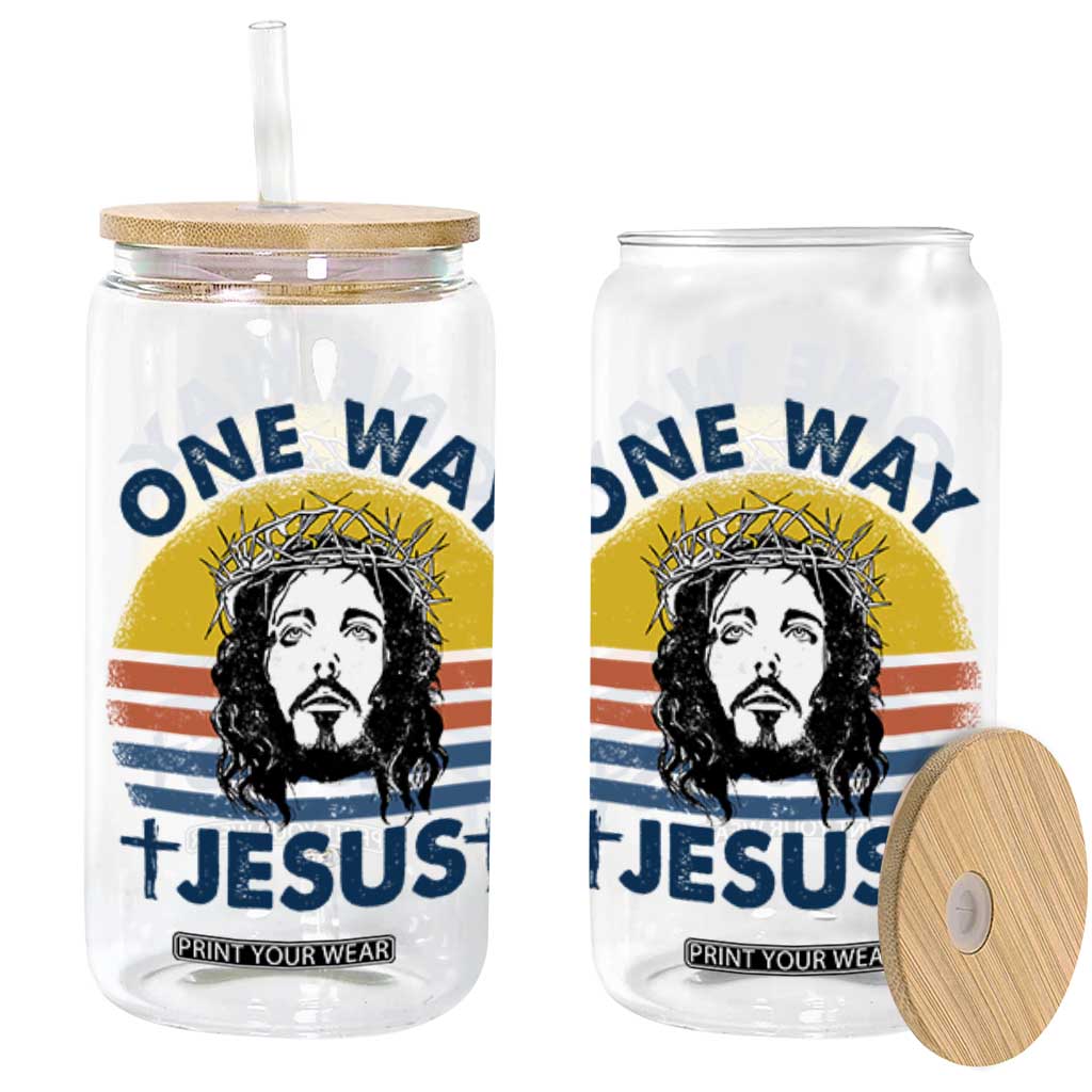 One Way Jesus Glass Can Christian Relgion Retro Vintage TS02 Black Print Your Wear