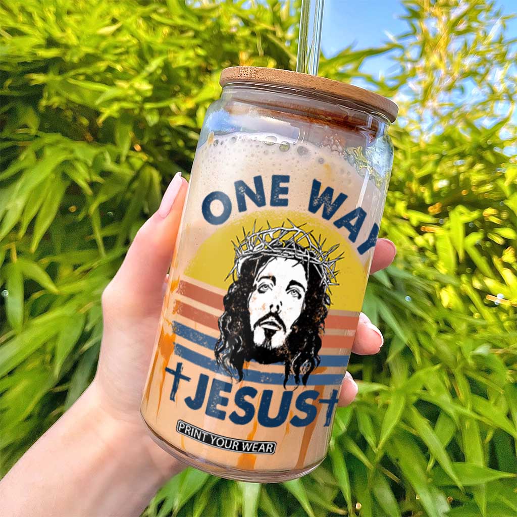 One Way Jesus Glass Can Christian Relgion Retro Vintage TS02 Print Your Wear
