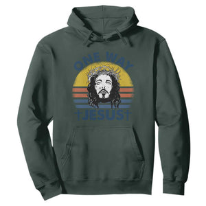 One Way Jesus Hoodie Christian Relgion Retro Vintage TS02 Dark Forest Green Print Your Wear