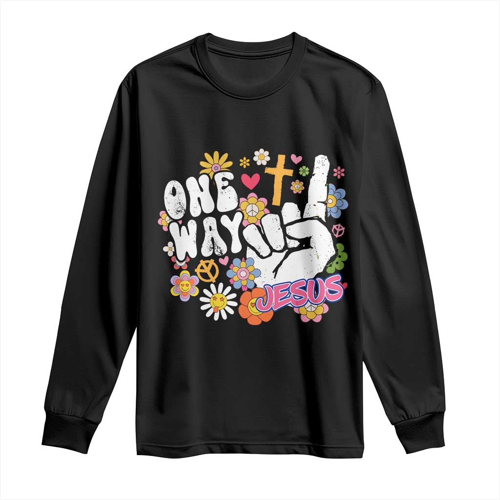 One Way Jesus Long Sleeve Shirt Christian Relgion Retro Hippie TS02 Black Print Your Wear