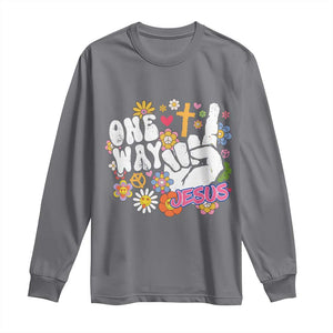 One Way Jesus Long Sleeve Shirt Christian Relgion Retro Hippie TS02 Charcoal Print Your Wear