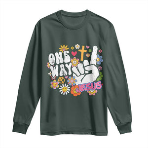 One Way Jesus Long Sleeve Shirt Christian Relgion Retro Hippie TS02 Dark Forest Green Print Your Wear