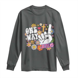 One Way Jesus Long Sleeve Shirt Christian Relgion Retro Hippie TS02 Dark Heather Print Your Wear