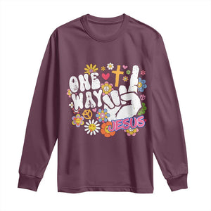 One Way Jesus Long Sleeve Shirt Christian Relgion Retro Hippie TS02 Maroon Print Your Wear