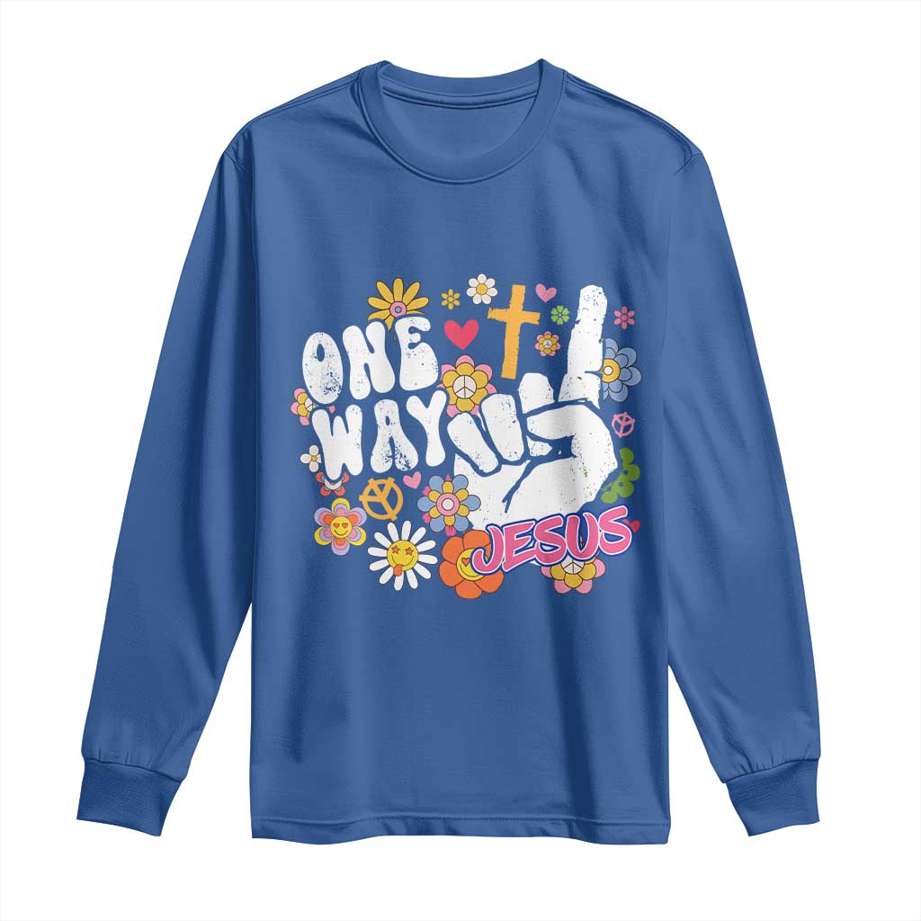 One Way Jesus Long Sleeve Shirt Christian Relgion Retro Hippie TS02 Royal Blue Print Your Wear