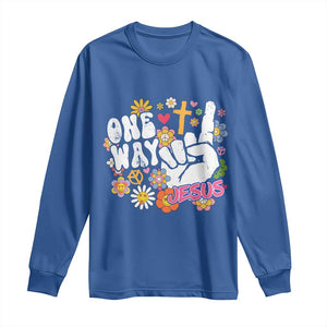 One Way Jesus Long Sleeve Shirt Christian Relgion Retro Hippie TS02 Royal Blue Print Your Wear