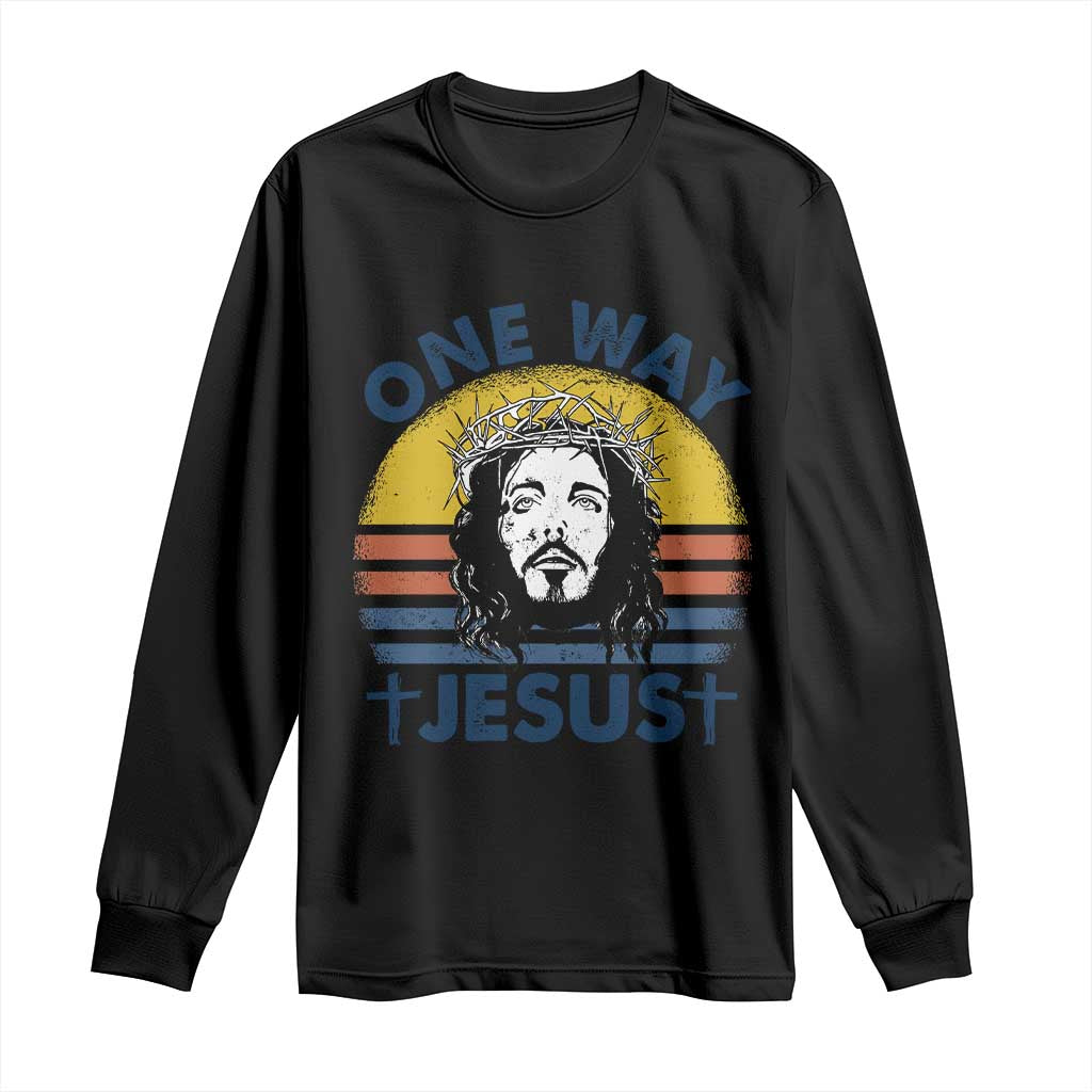 One Way Jesus Long Sleeve Shirt Christian Relgion Retro Vintage TS02 Black Print Your Wear