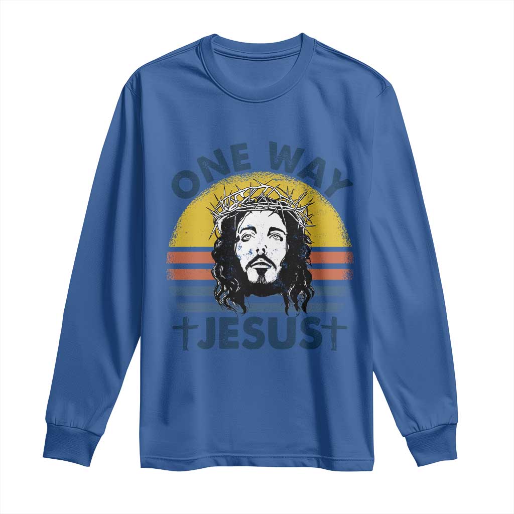 One Way Jesus Long Sleeve Shirt Christian Relgion Retro Vintage TS02 Royal Blue Print Your Wear