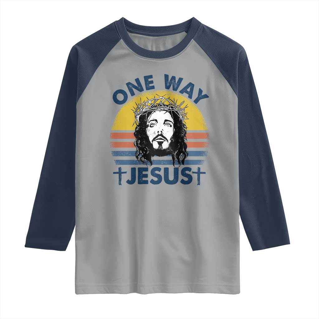One Way Jesus Raglan Shirt Christian Relgion Retro Vintage TS02 Sport Gray Navy Print Your Wear
