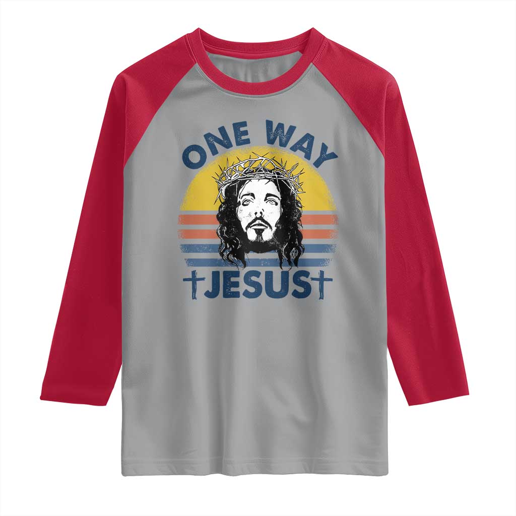 One Way Jesus Raglan Shirt Christian Relgion Retro Vintage TS02 Sport Gray Red Print Your Wear
