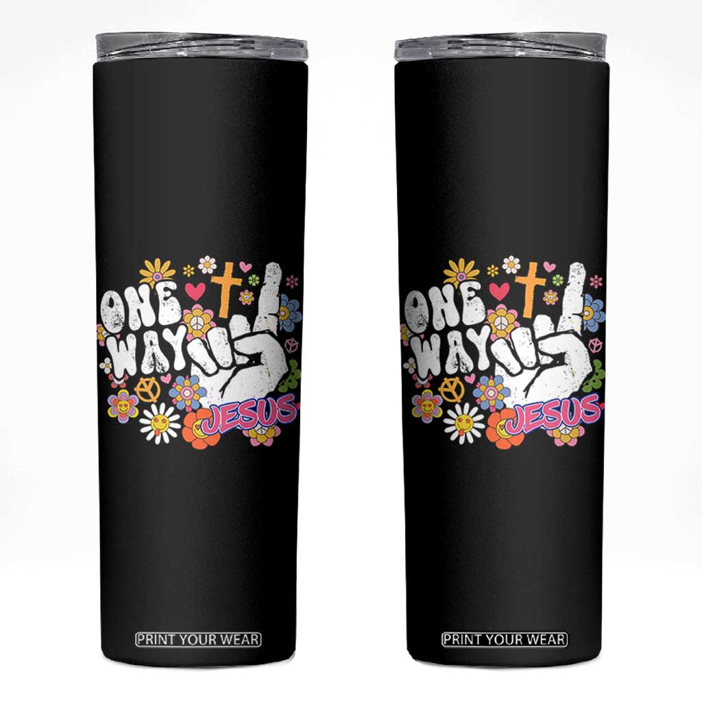 One Way Jesus Skinny Tumbler Christian Relgion Retro Hippie TS02 Black Print Your Wear