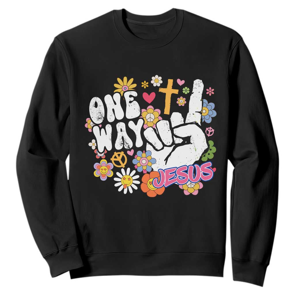 One Way Jesus Sweatshirt Christian Relgion Retro Hippie TS02 Black Print Your Wear