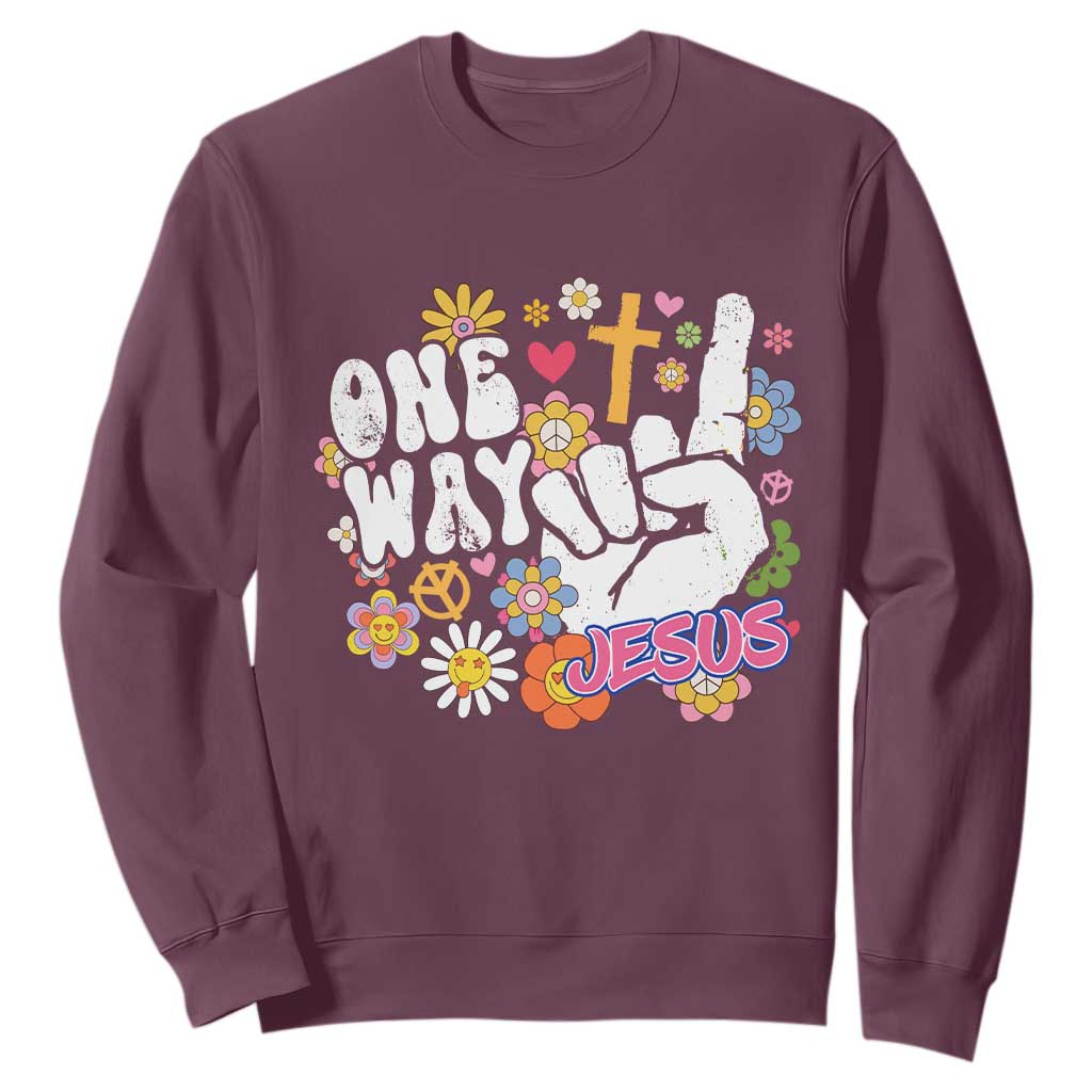 One Way Jesus Sweatshirt Christian Relgion Retro Hippie TS02 Maroon Print Your Wear