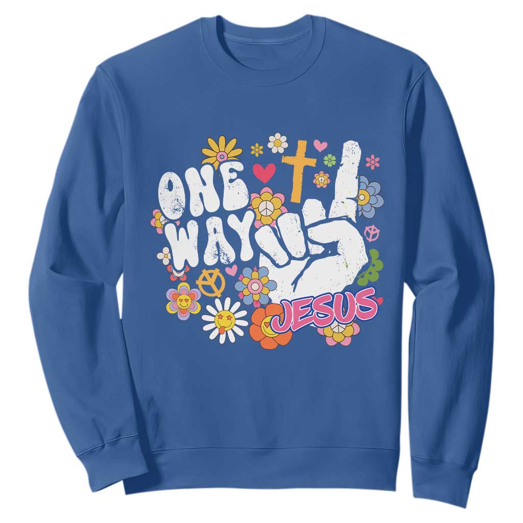 One Way Jesus Sweatshirt Christian Relgion Retro Hippie TS02 Royal Blue Print Your Wear
