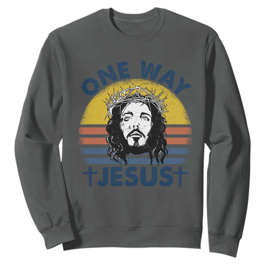 One Way Jesus Sweatshirt Christian Relgion Retro Vintage TS02 Dark Heather Print Your Wear