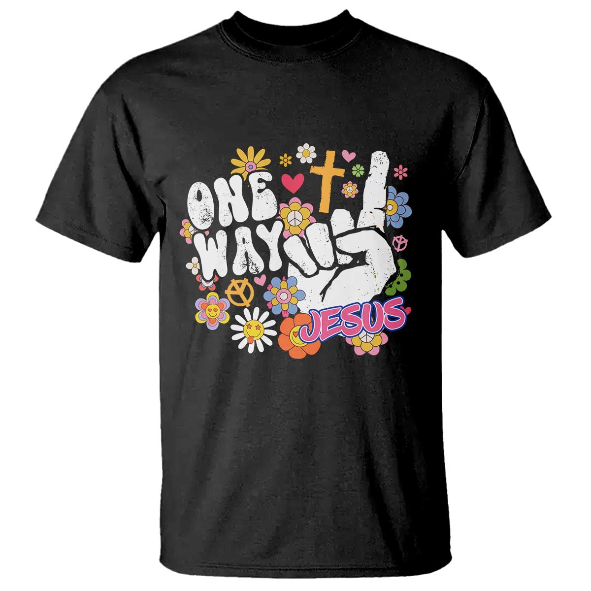 One Way Jesus T Shirt Christian Relgion Retro Hippie TS02 Black Print Your Wear