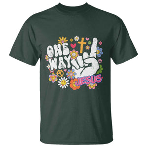 One Way Jesus T Shirt Christian Relgion Retro Hippie TS02 Dark Forest Green Print Your Wear