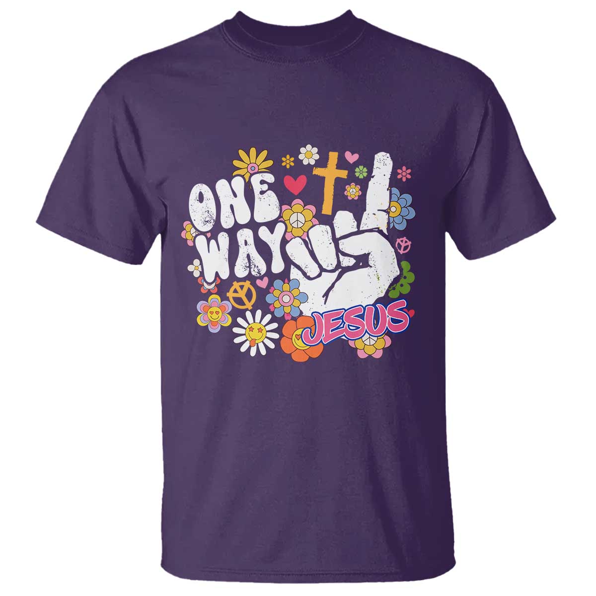 One Way Jesus T Shirt Christian Relgion Retro Hippie TS02 Purple Print Your Wear