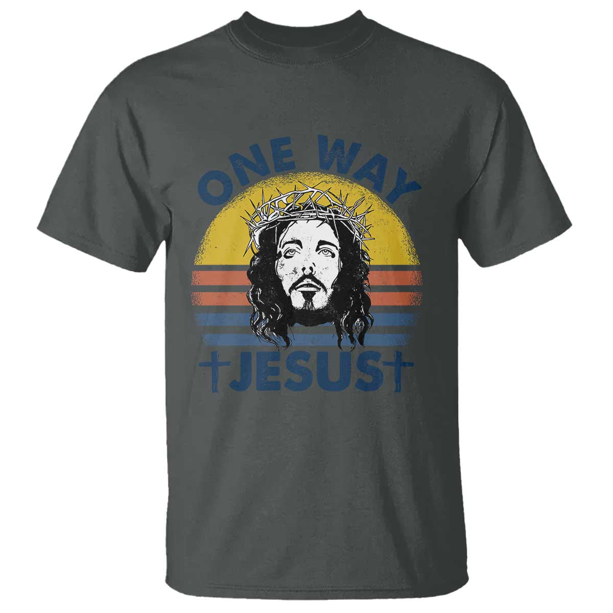 One Way Jesus T Shirt Christian Relgion Retro Vintage TS02 Dark Heather Print Your Wear