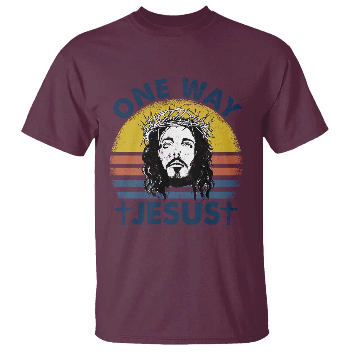 One Way Jesus T Shirt Christian Relgion Retro Vintage TS02 Maroon Print Your Wear