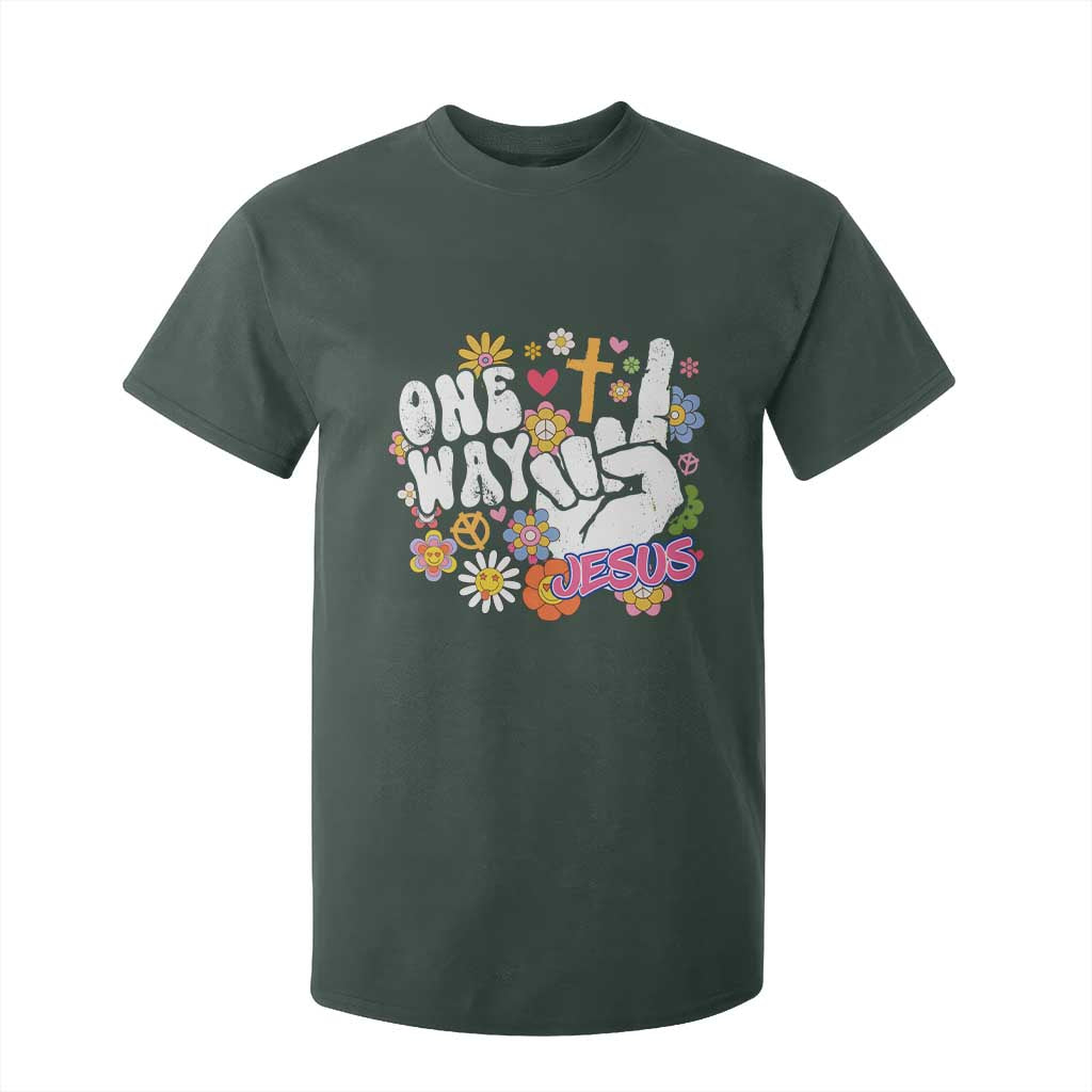 One Way Jesus T Shirt For Kid Christian Relgion Retro Hippie TS02 Dark Forest Green Print Your Wear