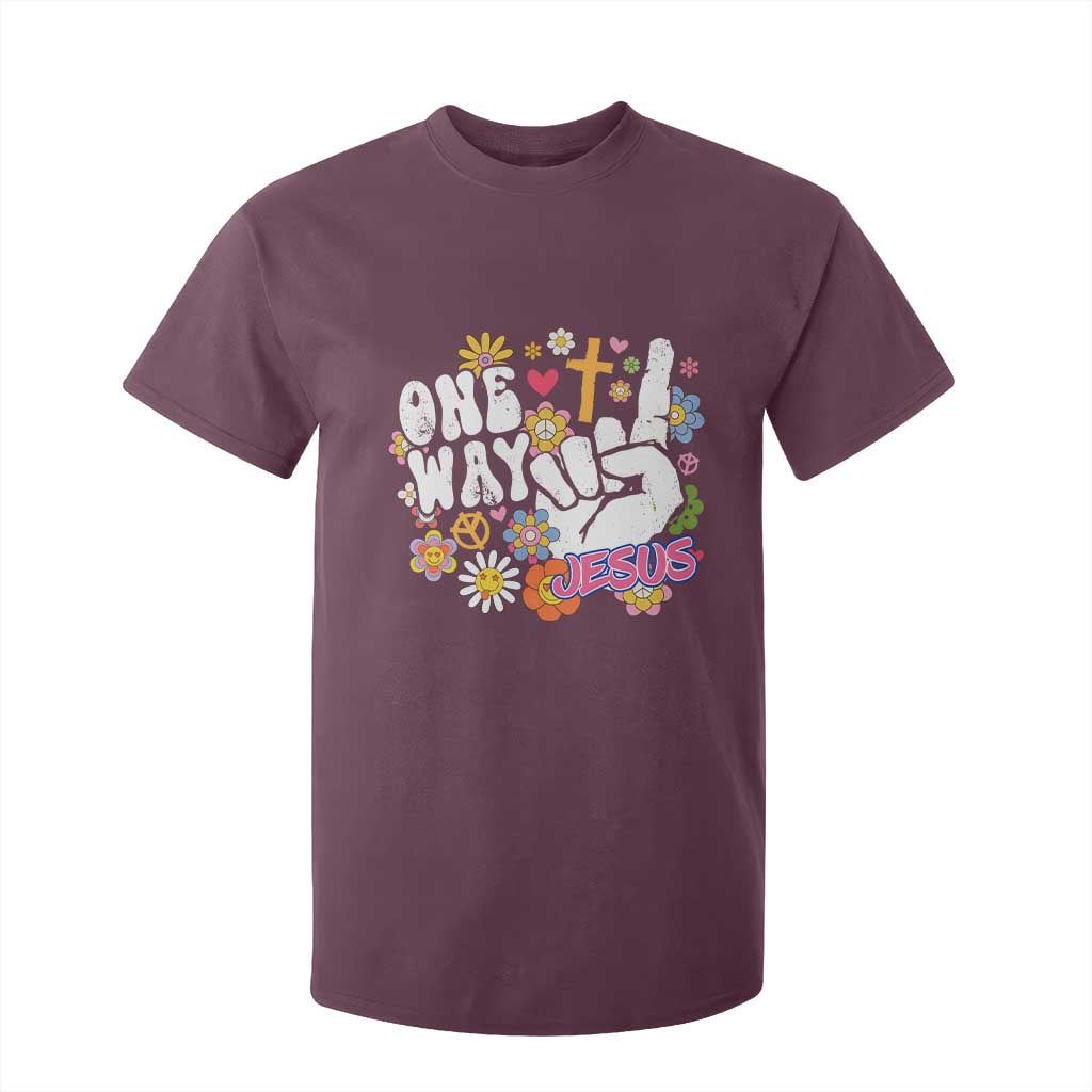 One Way Jesus T Shirt For Kid Christian Relgion Retro Hippie TS02 Maroon Print Your Wear