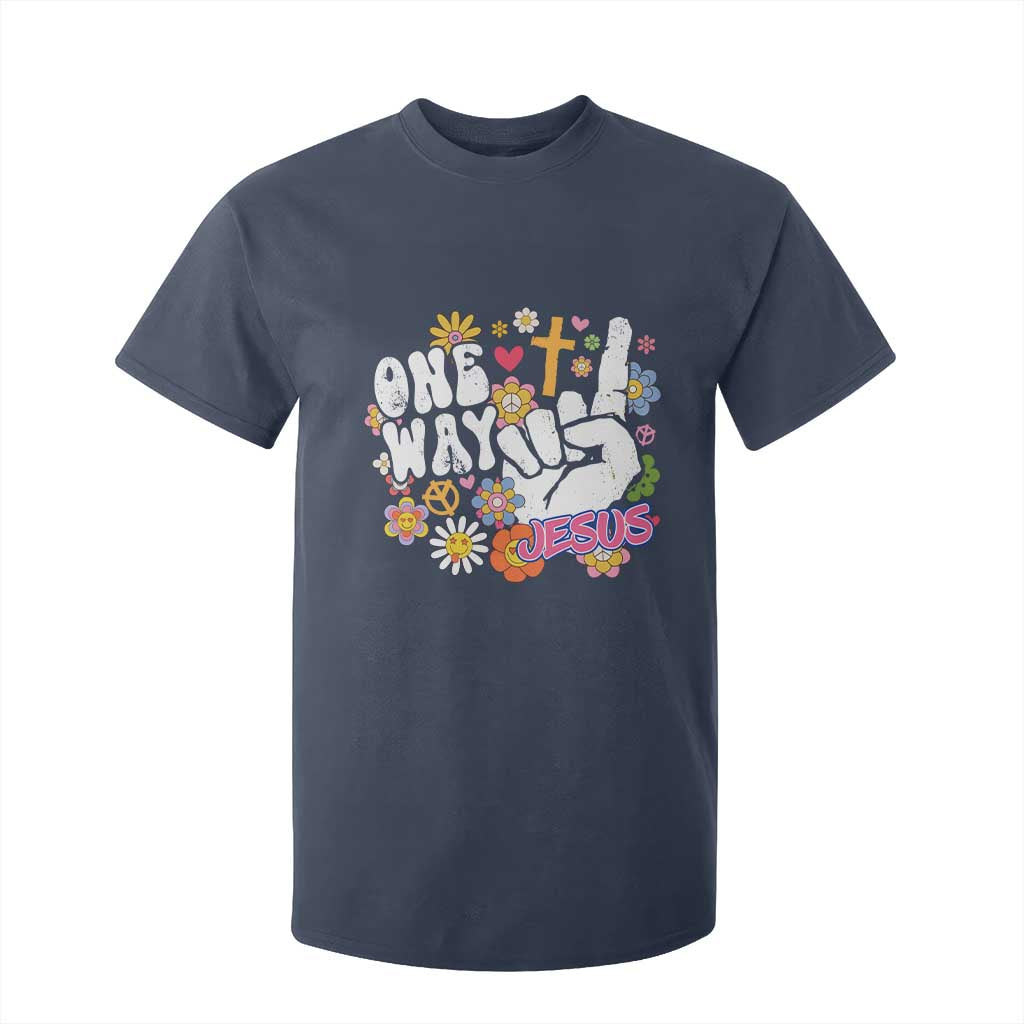 One Way Jesus T Shirt For Kid Christian Relgion Retro Hippie TS02 Navy Print Your Wear
