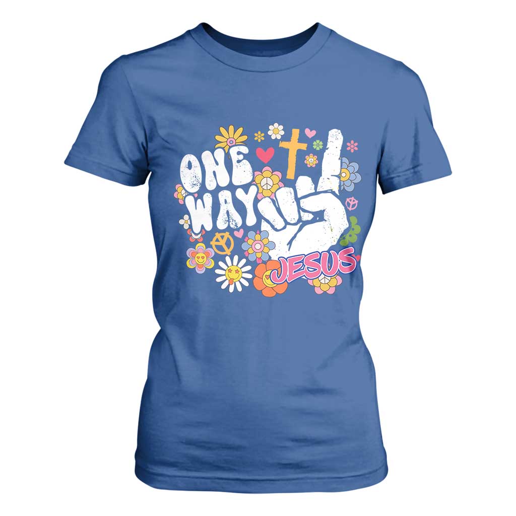 One Way Jesus T Shirt For Women Christian Relgion Retro Hippie TS02 Royal Blue Print Your Wear