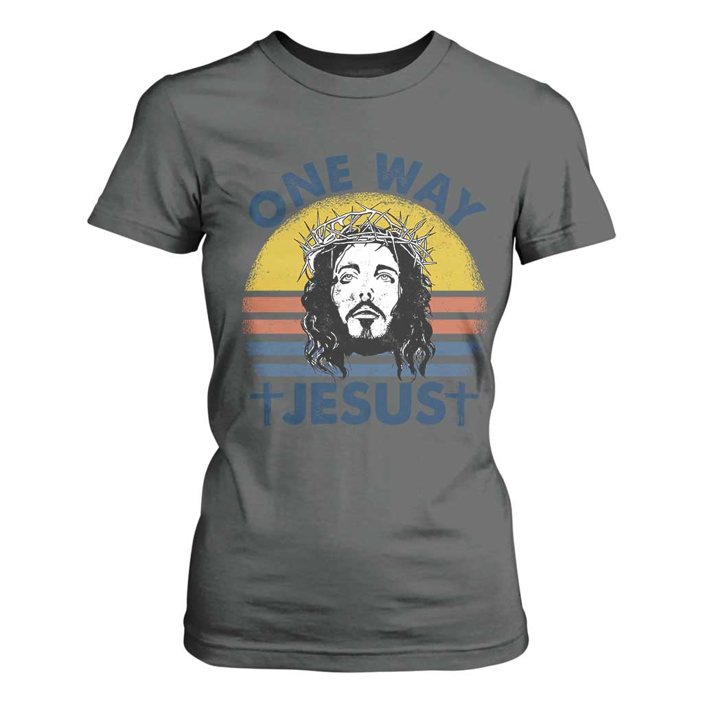 One Way Jesus T Shirt For Women Christian Relgion Retro Vintage TS02 Dark Heather Print Your Wear