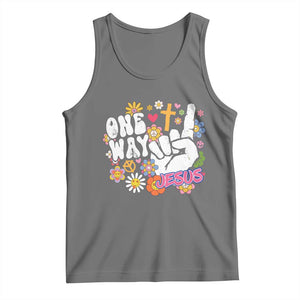 One Way Jesus Tank Top Christian Relgion Retro Hippie TS02 Black Heather Print Your Wear